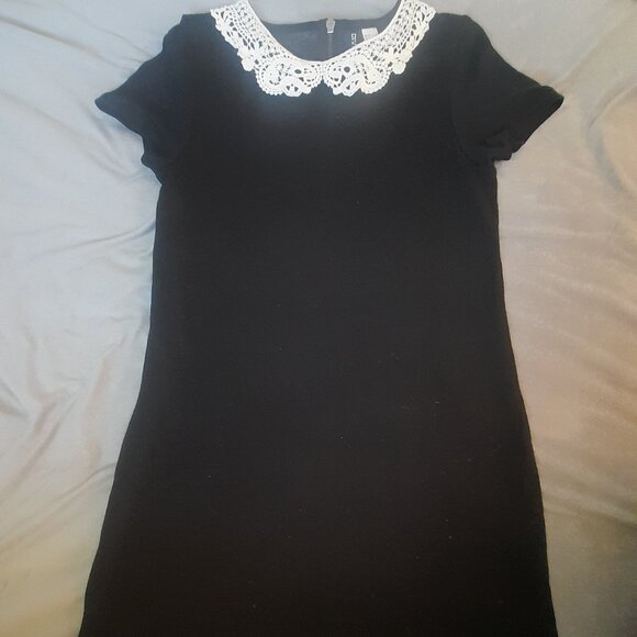 H&M Black Short Dress Lace Collar, Wednesday, Gothic Size 6 Medium, LBD - Picture 1 of 6